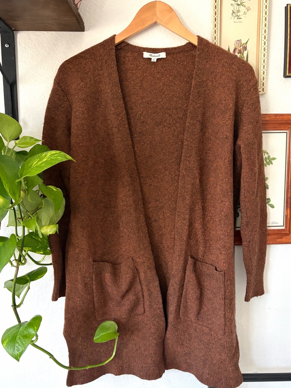Madewell Ryder Cardigan Coziest Yarn Open-Front Brown Raw Elm - XS